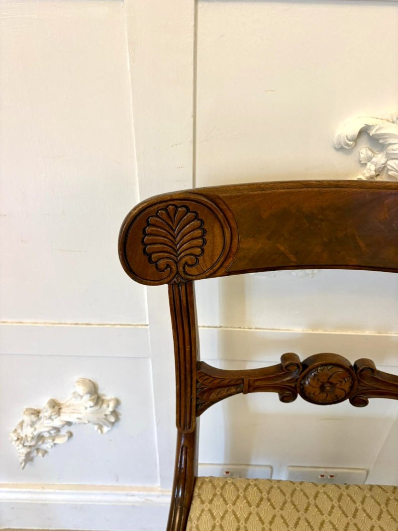 Pair of Antique Regency Carved Figured Mahogany Side Chairs - Image 9